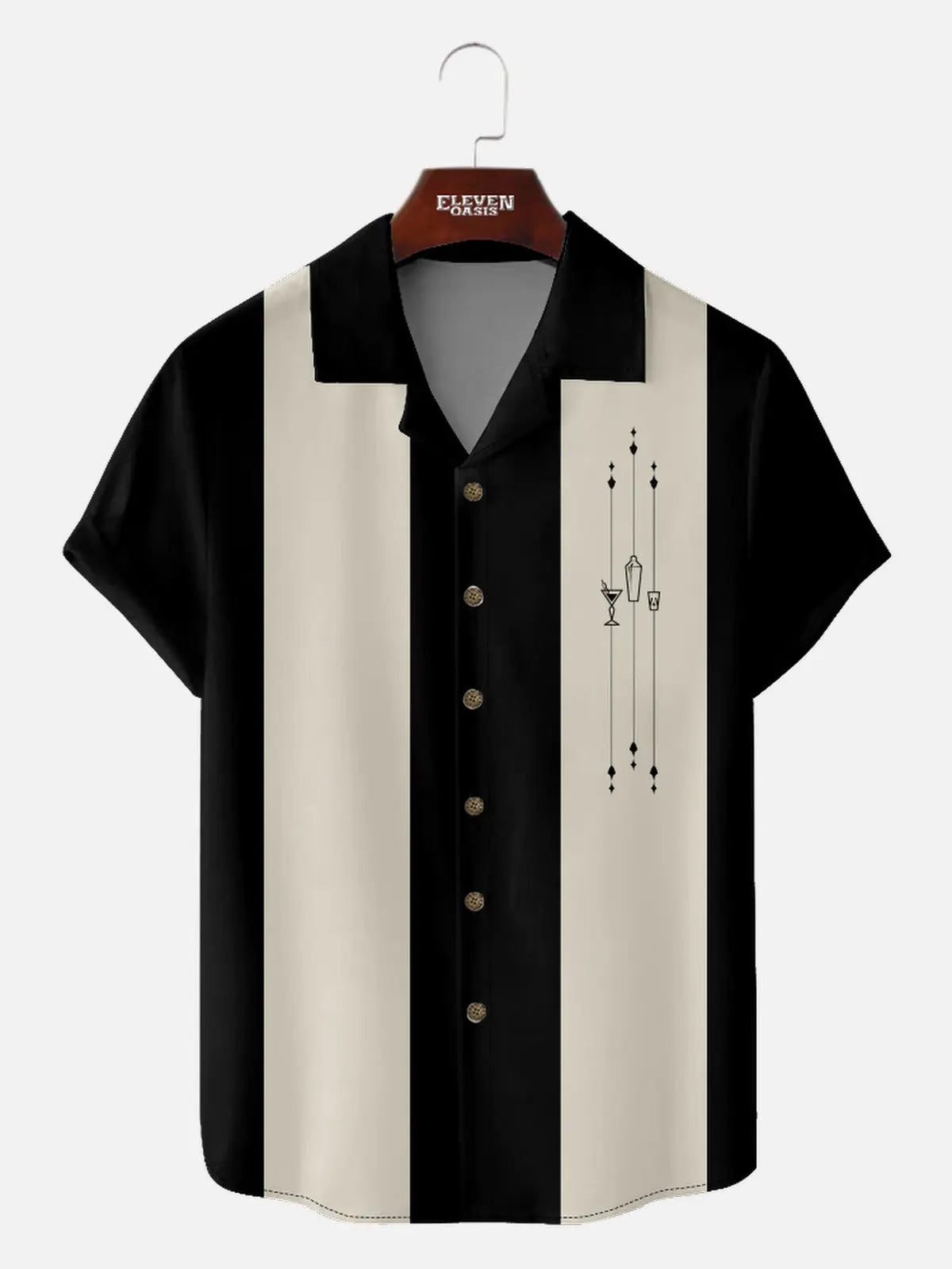 Men's Mid-Century Cocktail Panel Bowling Short Sleeve Shirt ElevenOasis