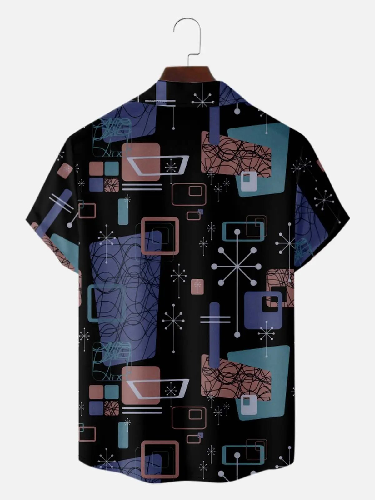 Men's Mid-Century Atomic Mixed Pattern Short Sleeve Shirt ElevenOasis