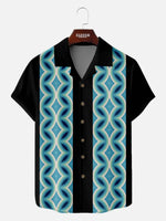 Men's 1960s Mod Geometric Chain Bowling Short Sleeve Shirt Eleven Oasis