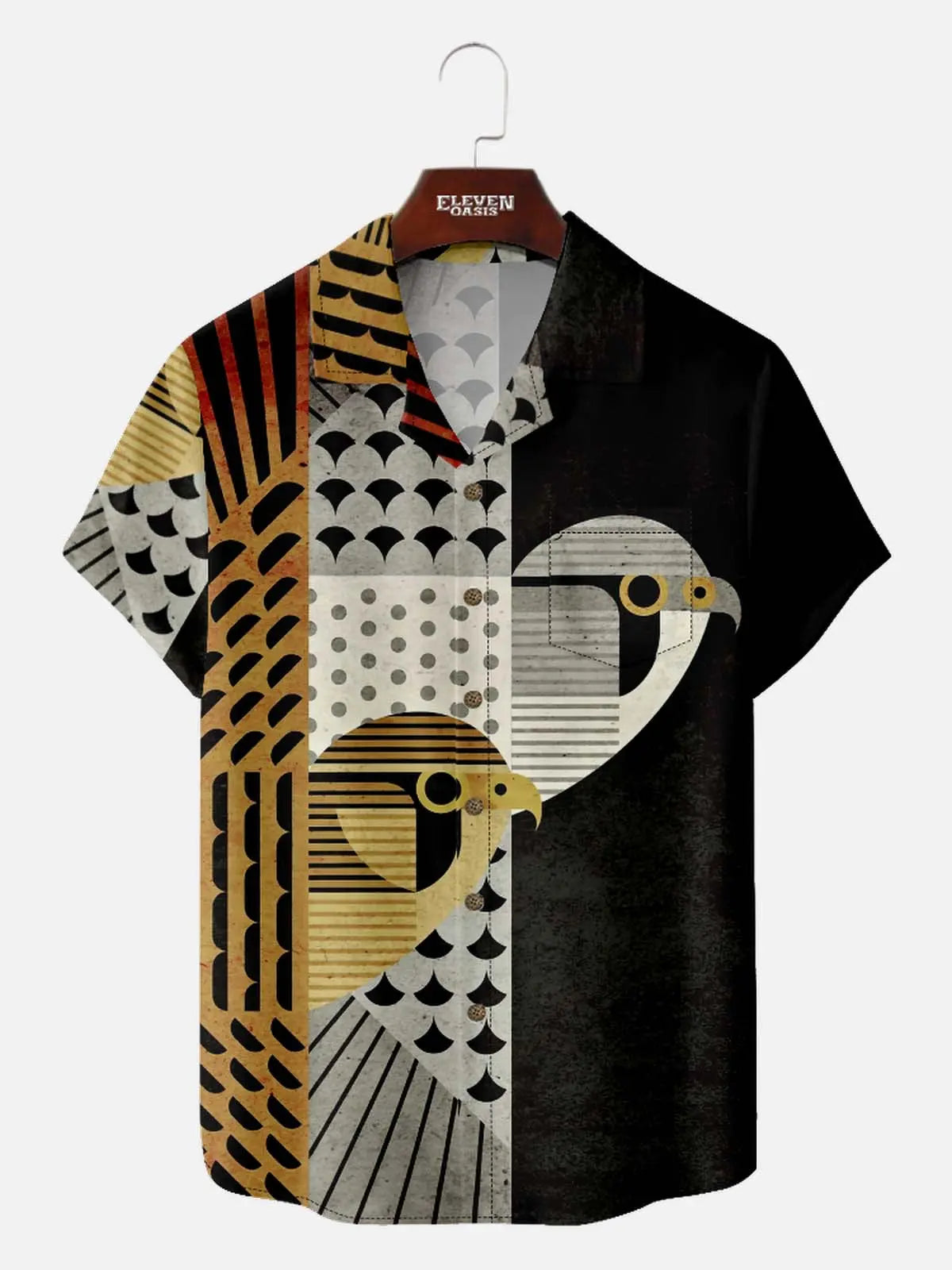Men's Geometric Bird Pattern Short Sleeve Shirt Eleven Oasis