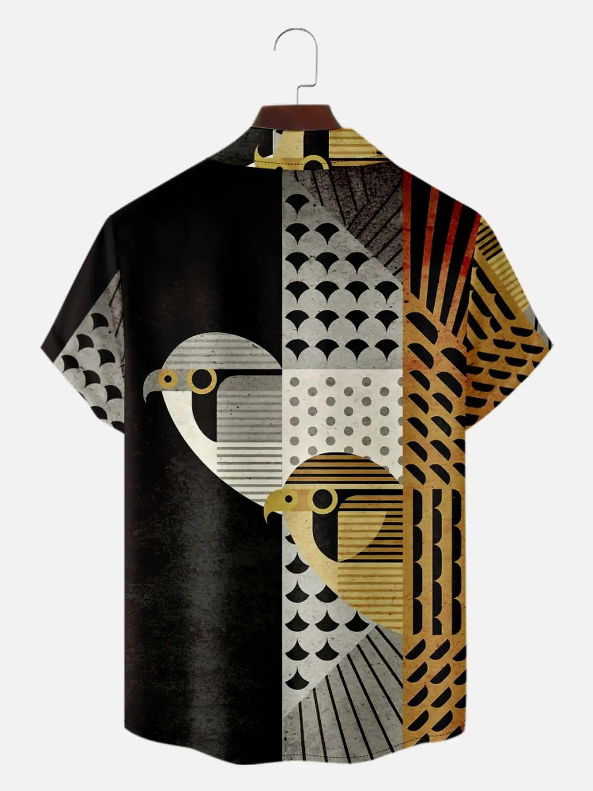 Men's Geometric Bird Pattern Short Sleeve Shirt Eleven Oasis