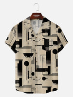 Men's Bauhaus Geometric Pattern Short Sleeve Shirt ElevenOasis