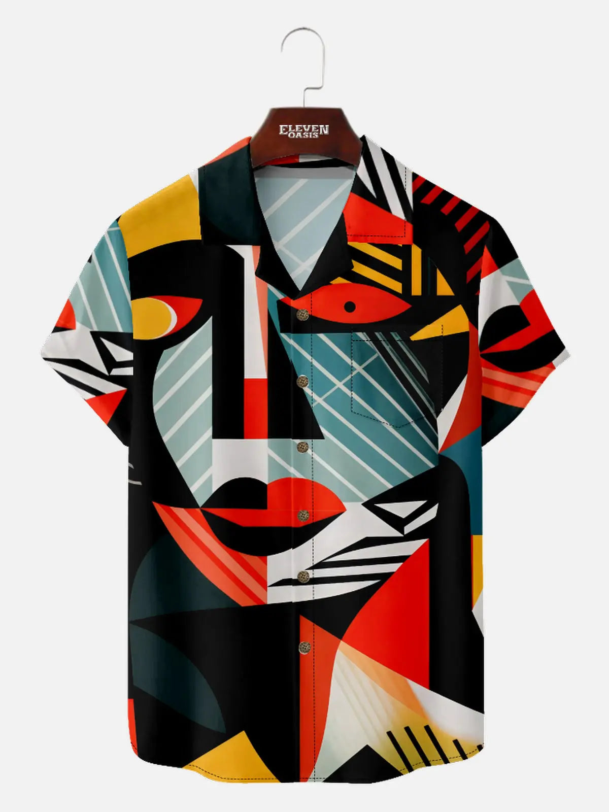 Men's Abstract Geometric Collage Short Sleeve Shirt ElevenOasis