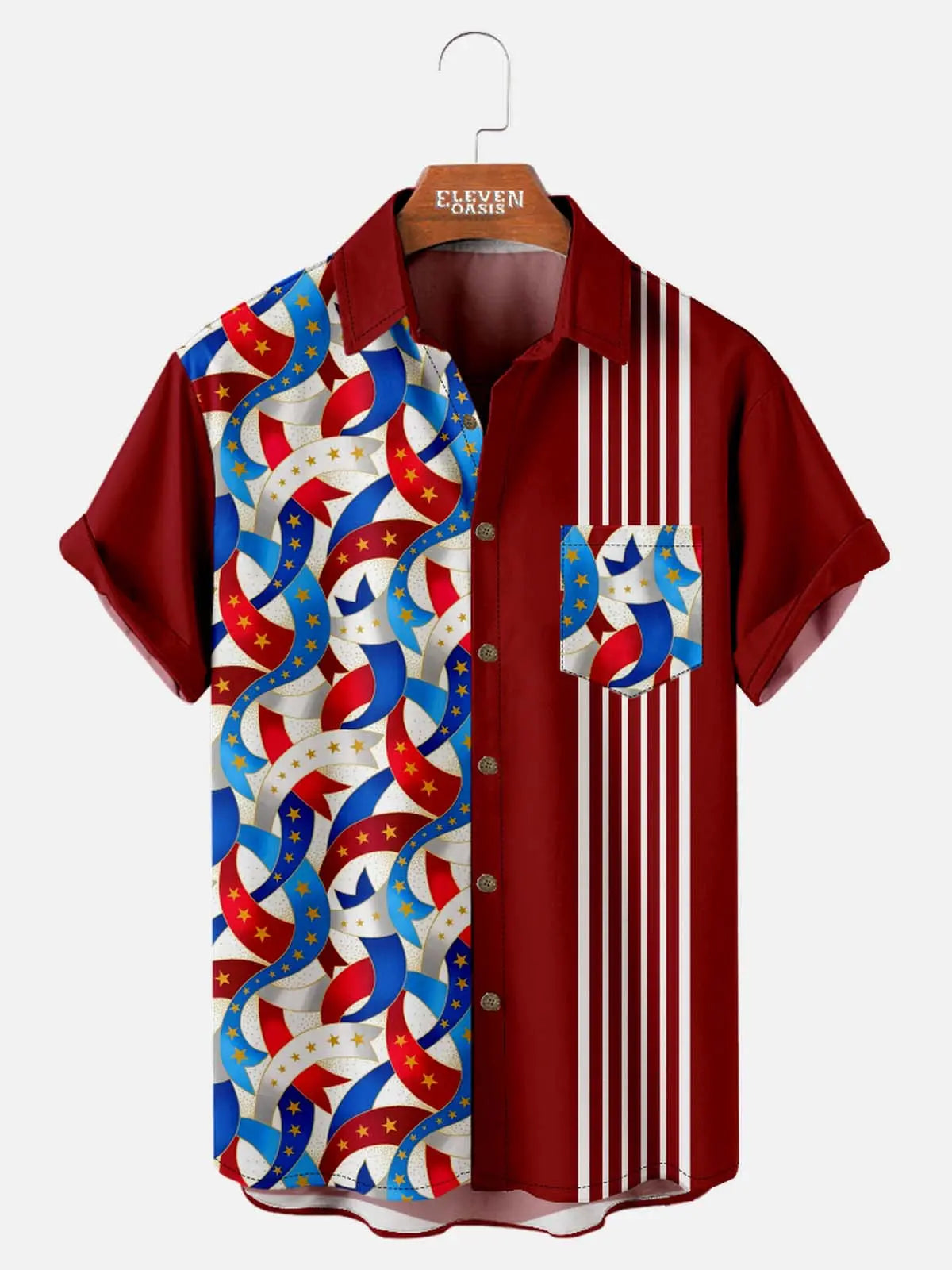 Tall Men's Patriotic Ribbon Striped Short Sleeve Shirt Eleven Oasis