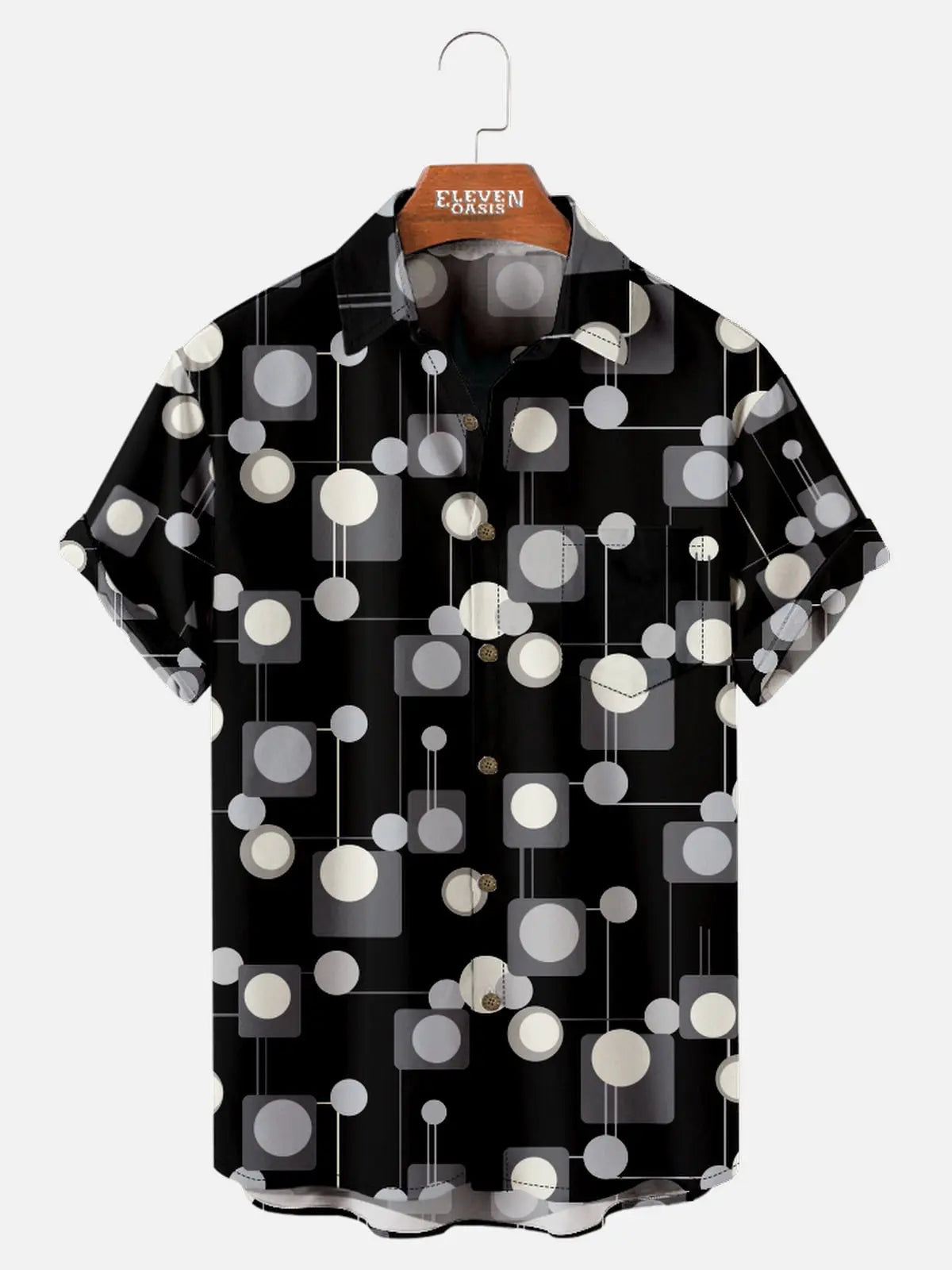 Tall Men's Mid-Century Modern Circle Pattern Short Sleeve Shirt Eleven Oasis