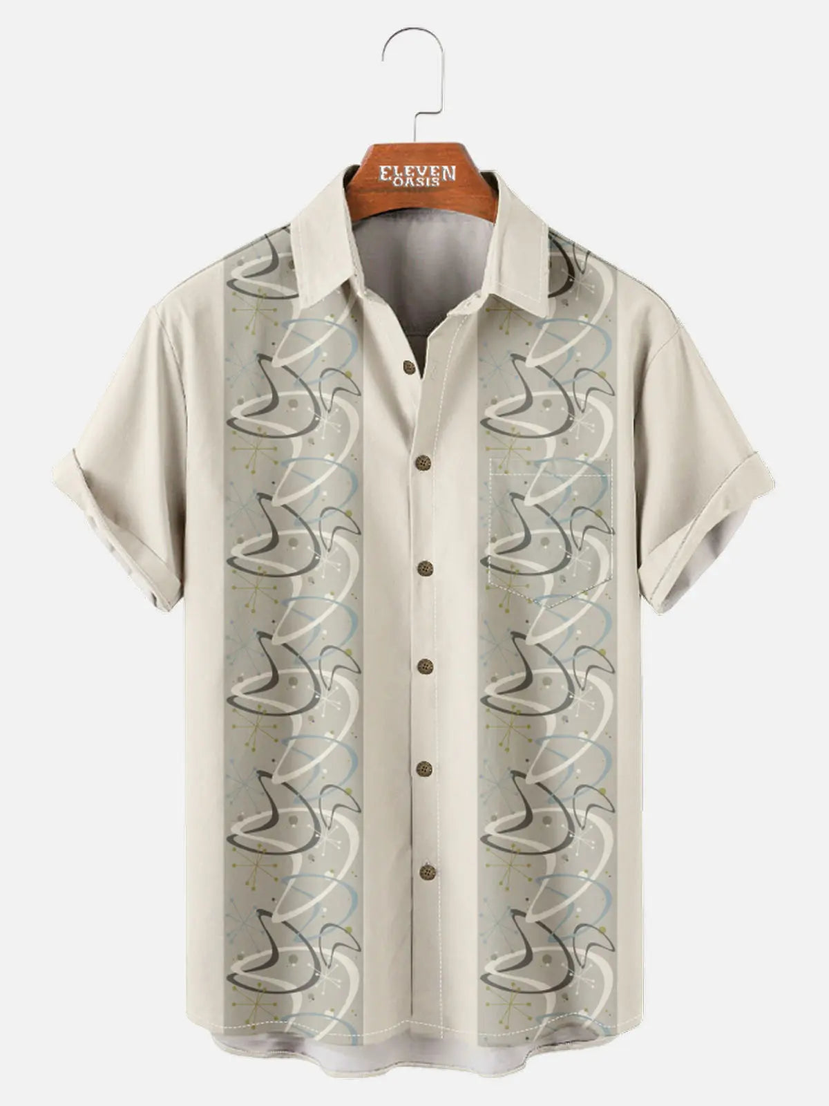 Tall Men's Atomic Age Space Bowling Short Sleeve Shirt Eleven Oasis