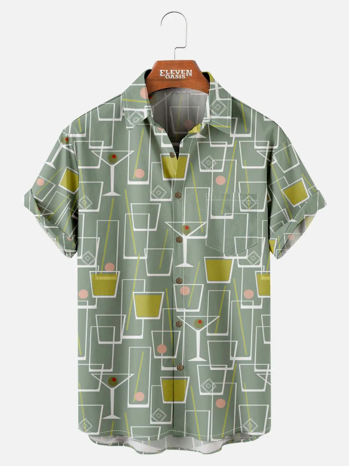 Men's Mid-Century Cocktail Art Short Sleeve Shirt ElevenOasis