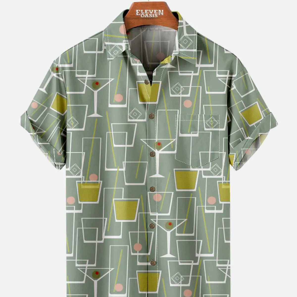 Tall Men's Mid-Century Cocktail Art Short Sleeve Shirt ElevenOasis