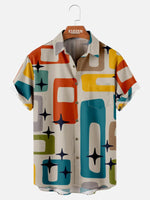 Tall Men's Mid-Century Atomic Star Pattern Short Sleeve Shirt ElevenOasis