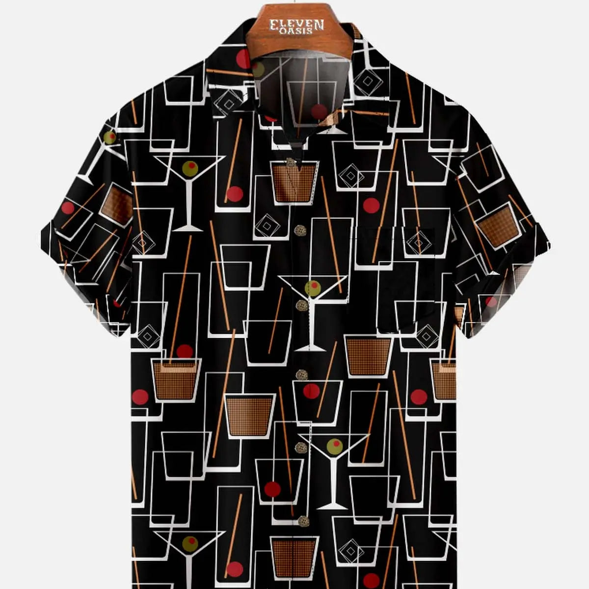 Tall Men's Mid-Century Cocktail Art Short Sleeve Shirt ElevenOasis