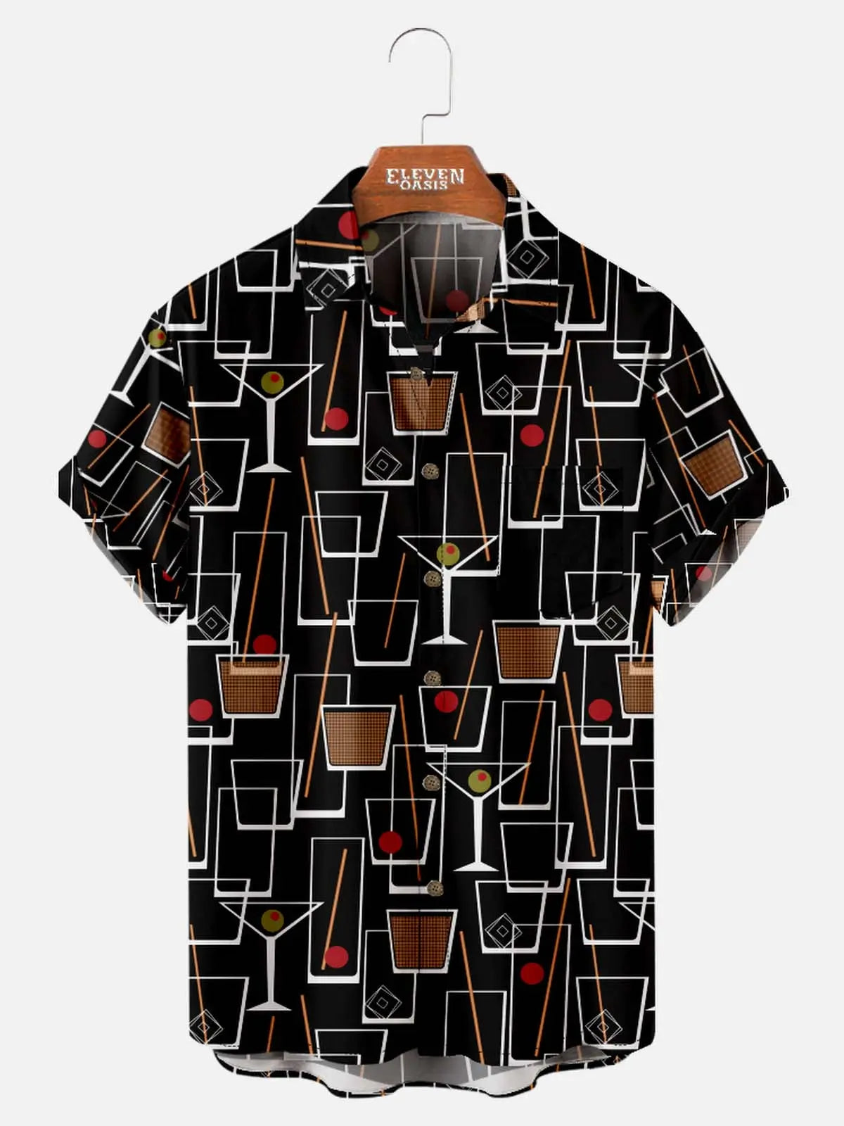 Tall Men's Mid-Century Cocktail Art Short Sleeve Shirt ElevenOasis