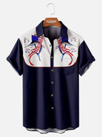 Men's Patriotic Blue Marlin Western Short Sleeve Shirt Eleven Oasis