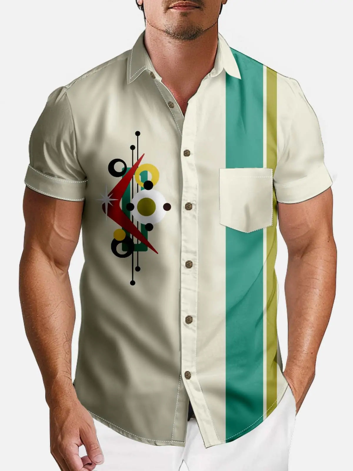 Tall Men's Mid-Century Modern Abstract Short Sleeve Shirt Eleven Oasis