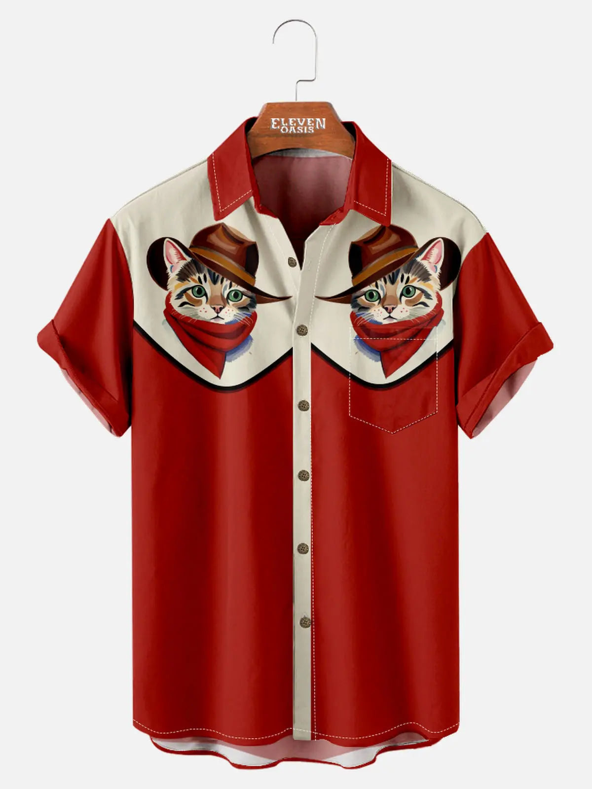 Tall Men's Cowboy Cat Rodeo Short Sleeve Shirt ElevenOasis
