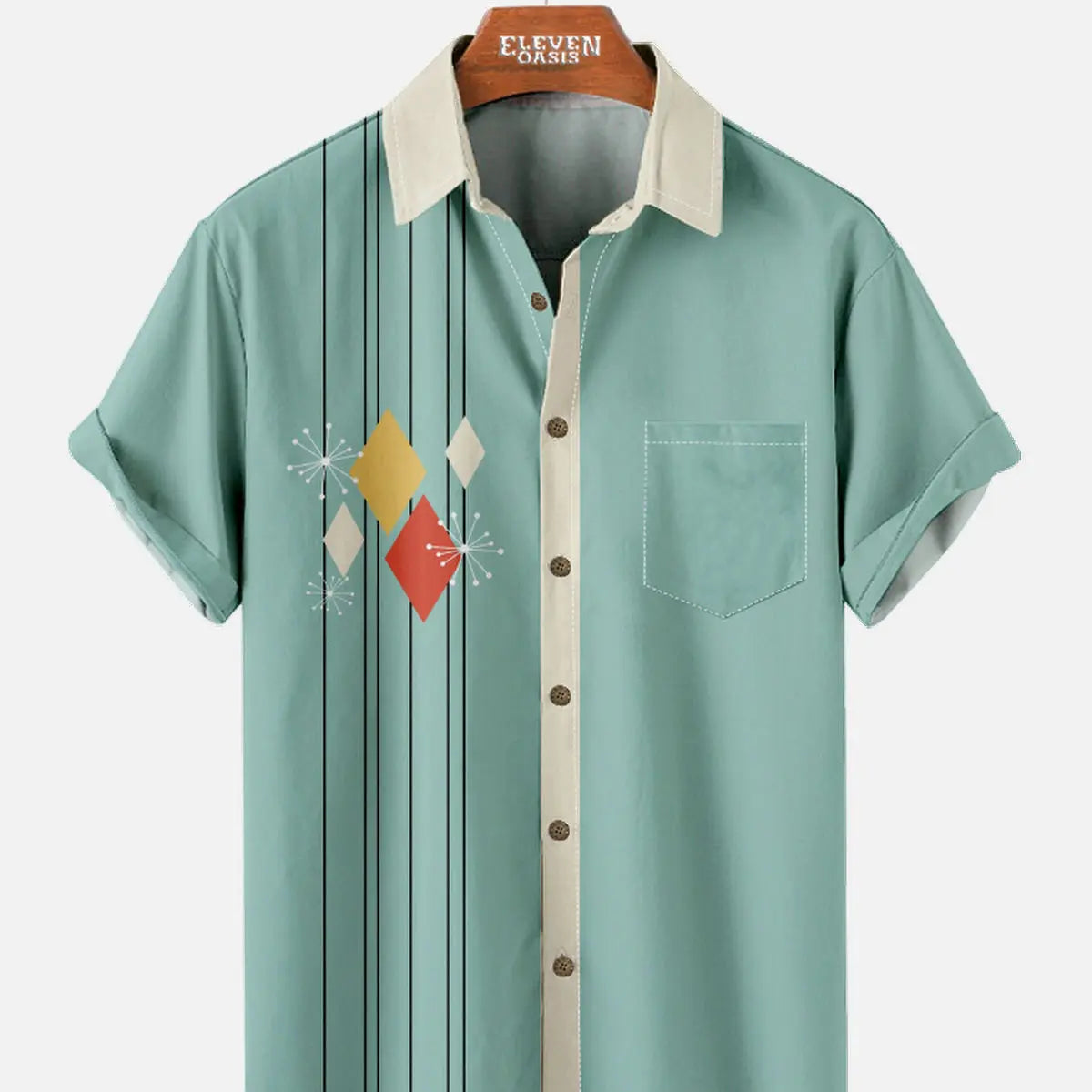 Men's Mid-Century Modern Geometric Short Sleeve Shirt ElevenOasis