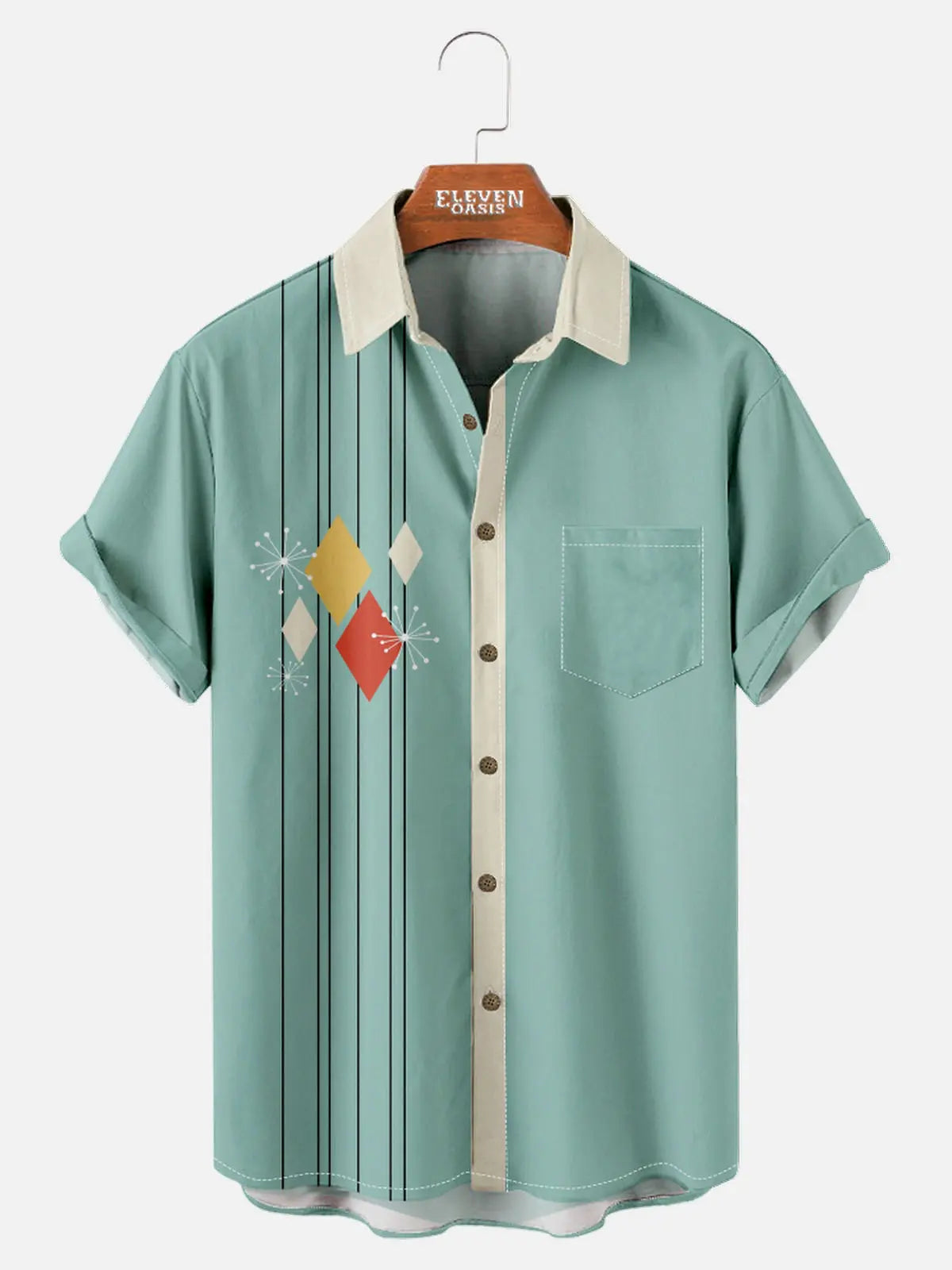 Tall Men's Mid-Century Modern Geometric Short Sleeve Shirt Eleven Oasis