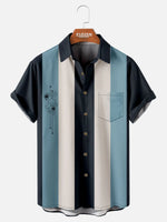 Men's Atomic Age Vertical Stripe Bowling Short Sleeve Shirt Eleven Oasis