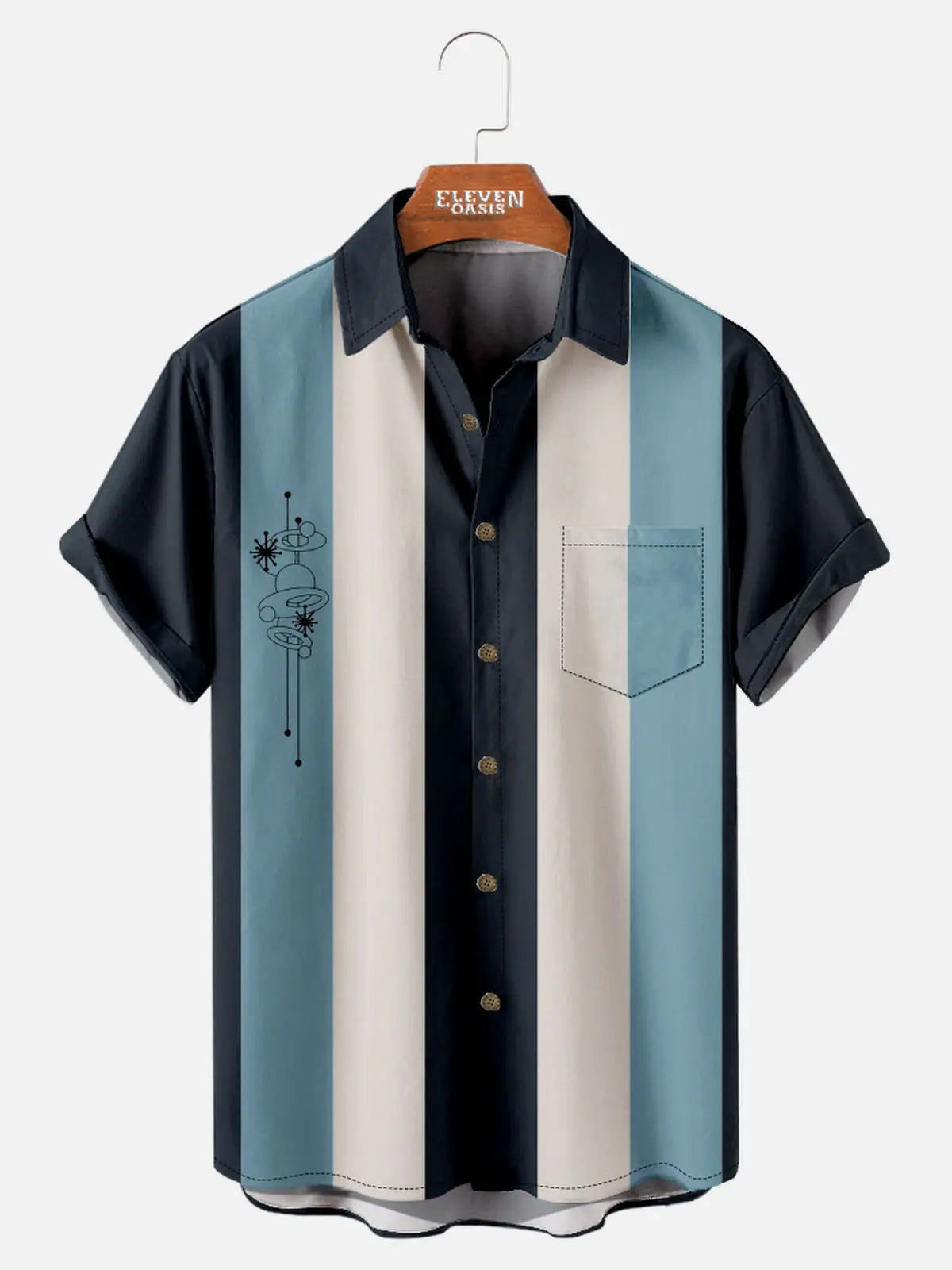 Men's Atomic Age Vertical Stripe Bowling Short Sleeve Shirt Eleven Oasis