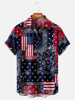 Men's Patriotic Bandana Patchwork Short Sleeve Shirt Eleven Oasis