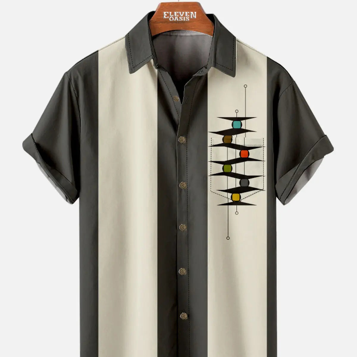 Men's Mid-Century Modern Abstract Bowling Short Sleeve Shirt ElevenOasis