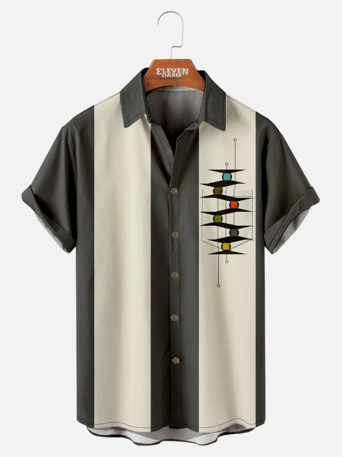 Men's Mid-Century Modern Abstract Bowling Short Sleeve Shirt ElevenOasis