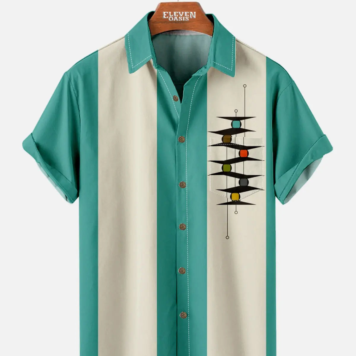 Men's Mid-Century Modern Abstract Bowling Short Sleeve Shirt ElevenOasis