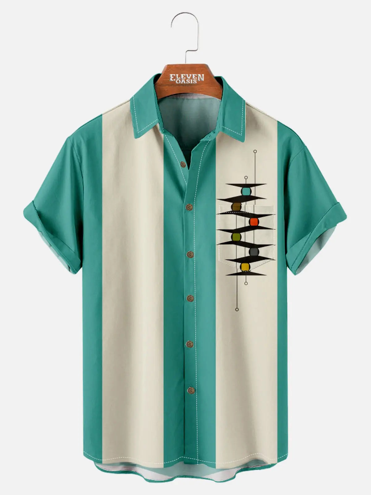 Tall Men's Mid-Century Modern Abstract Bowling Short Sleeve Shirt ElevenOasis