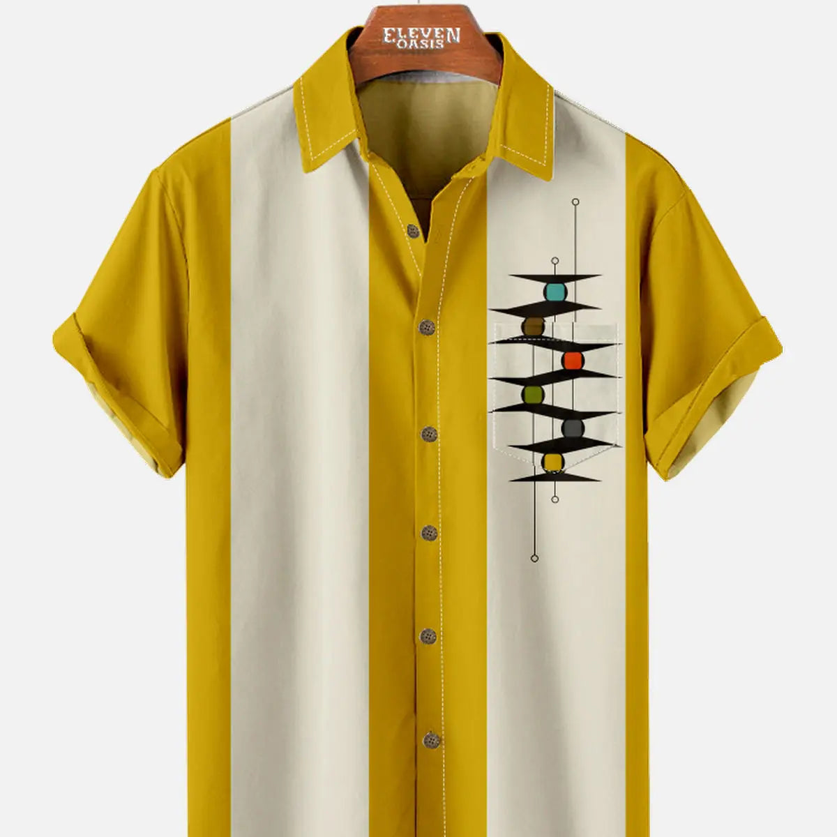 Men's Mid-Century Modern Abstract Bowling Short Sleeve Shirt ElevenOasis