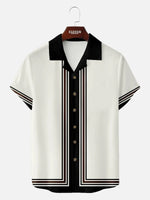Men's Classic Vertical Stripe Bowling Short Sleeve Shirt ElevenOasis