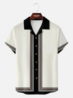 Men's Classic Vertical Stripe Bowling Short Sleeve Shirt ElevenOasis