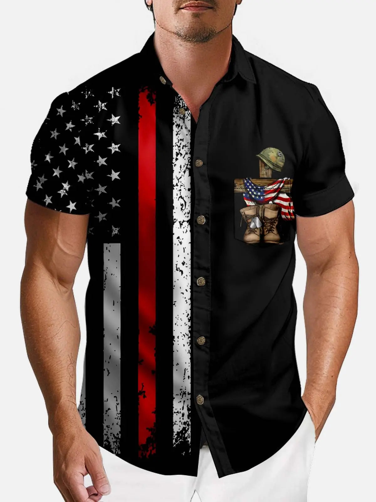 Tall Men's Fallen Soldier Memorial Short Sleeve Shirt Eleven Oasis