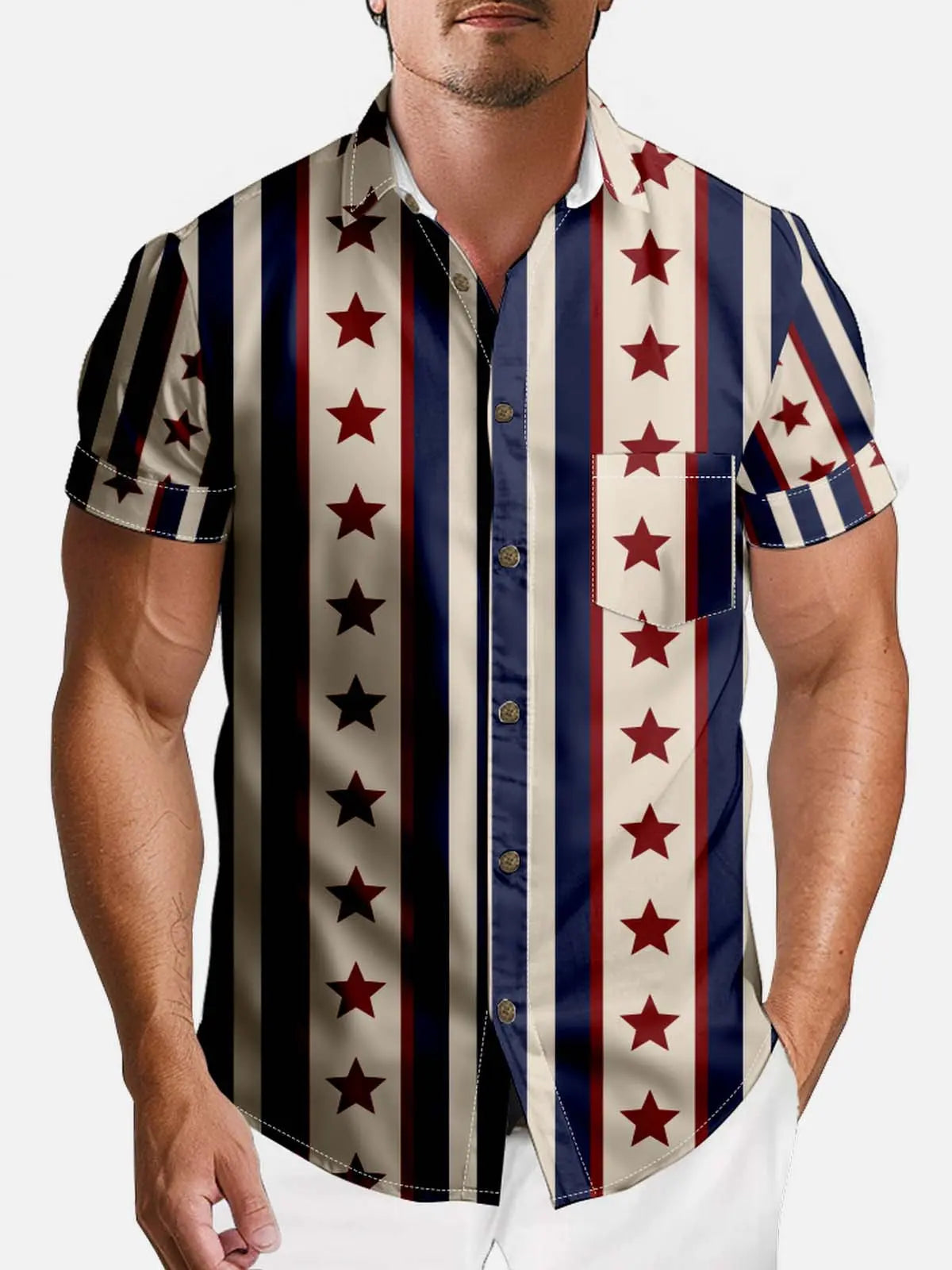 Tall Men's Stars and Stripes Vertical Short Sleeve Shirt Eleven Oasis