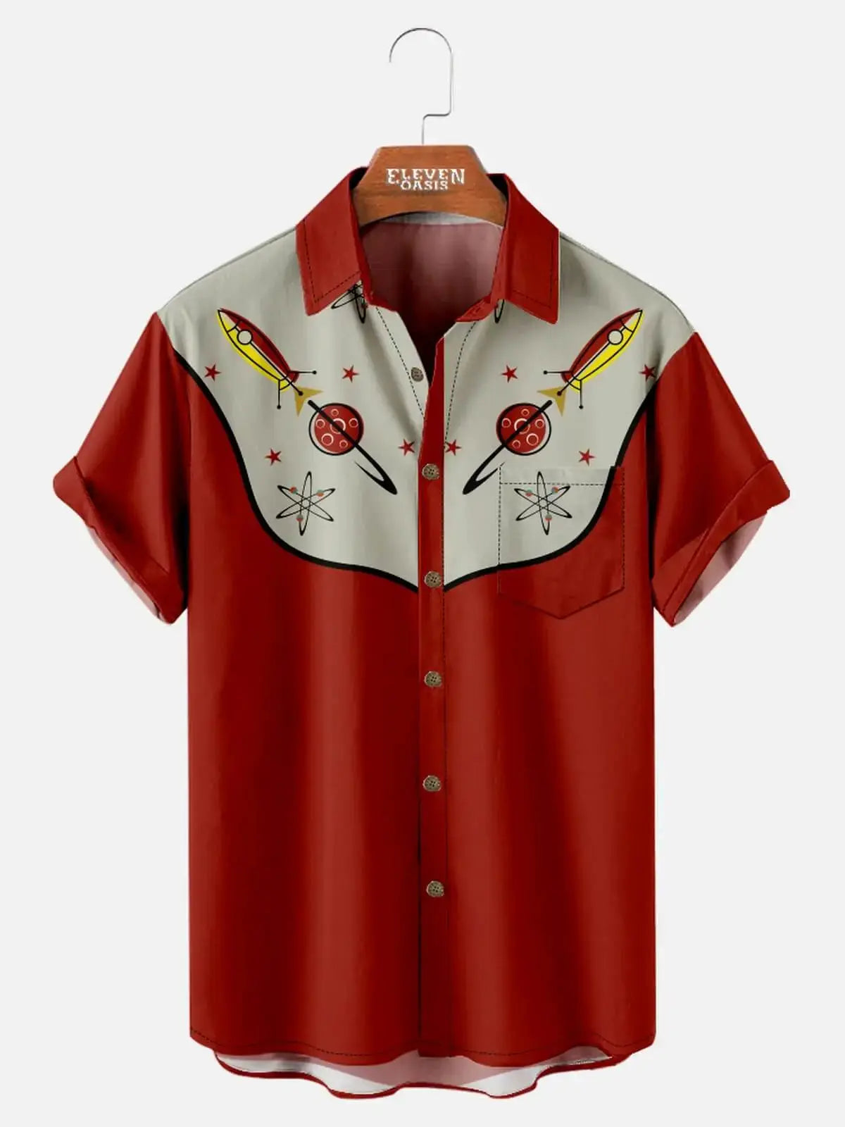 Men's Cowboy Western Spaceship Short Sleeve Shirt Eleven Oasis