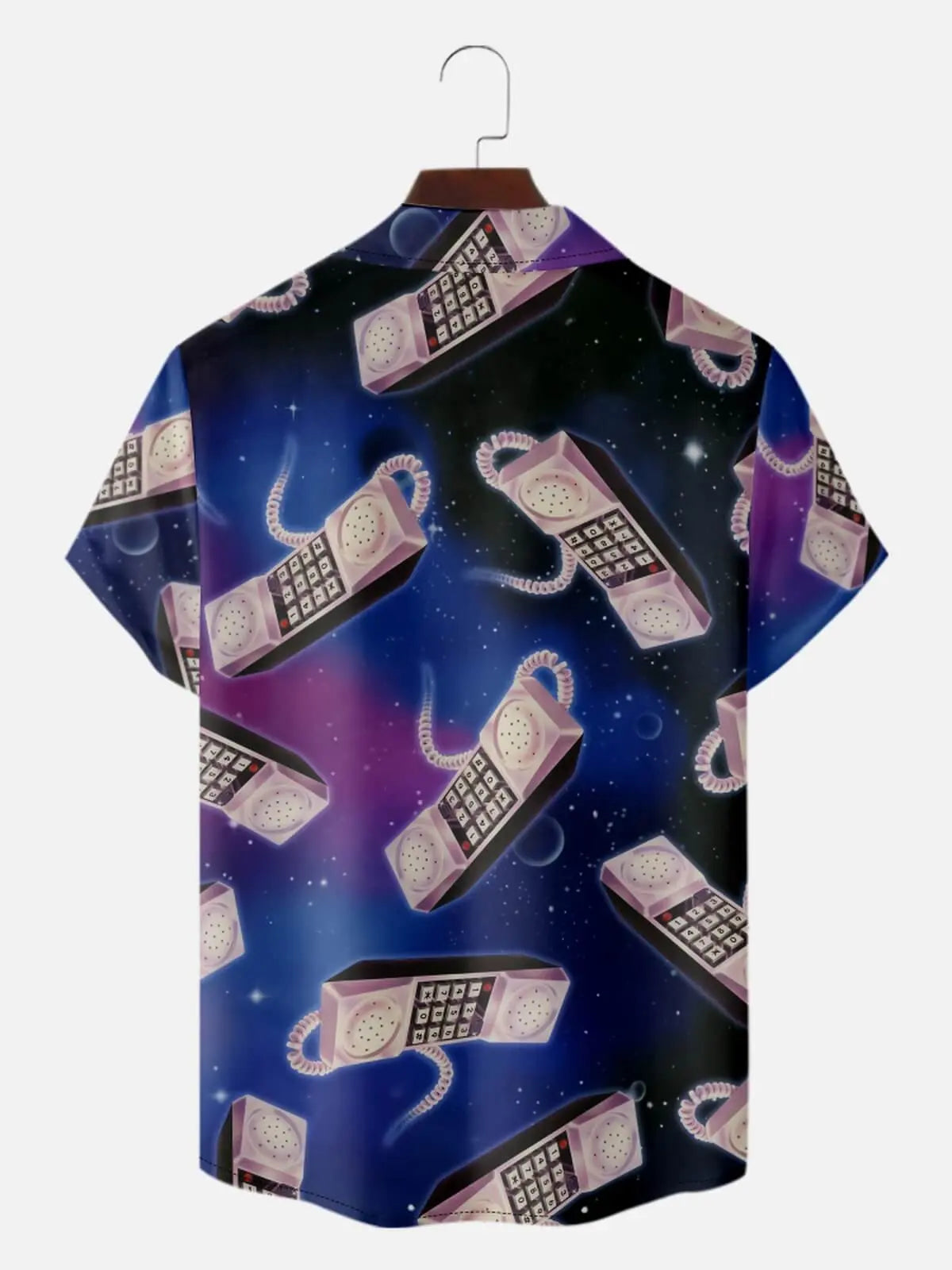 Men's Retro Space Phone All Over Print Short Sleeve Shirt Eleven Oasis