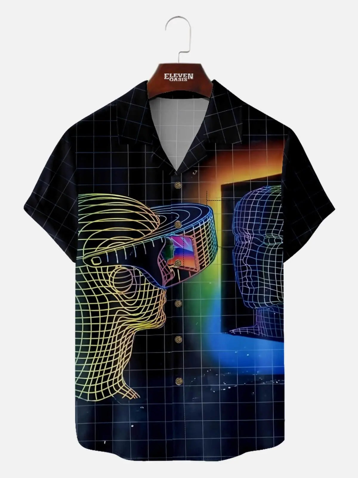 Men's Retro Digital Wireframe VR Short Sleeve Shirt Eleven Oasis
