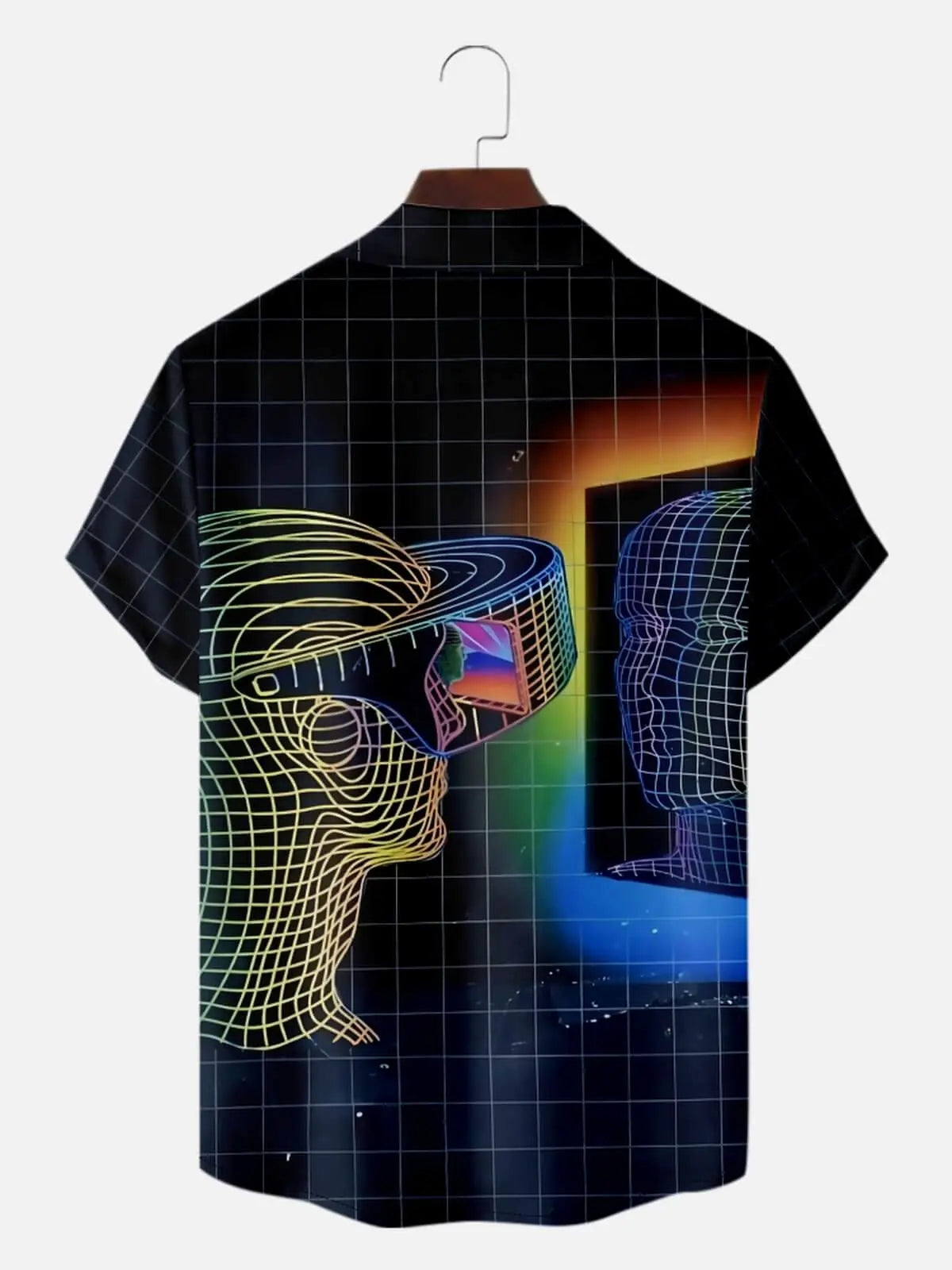 Men's Retro Digital Wireframe VR Short Sleeve Shirt Eleven Oasis