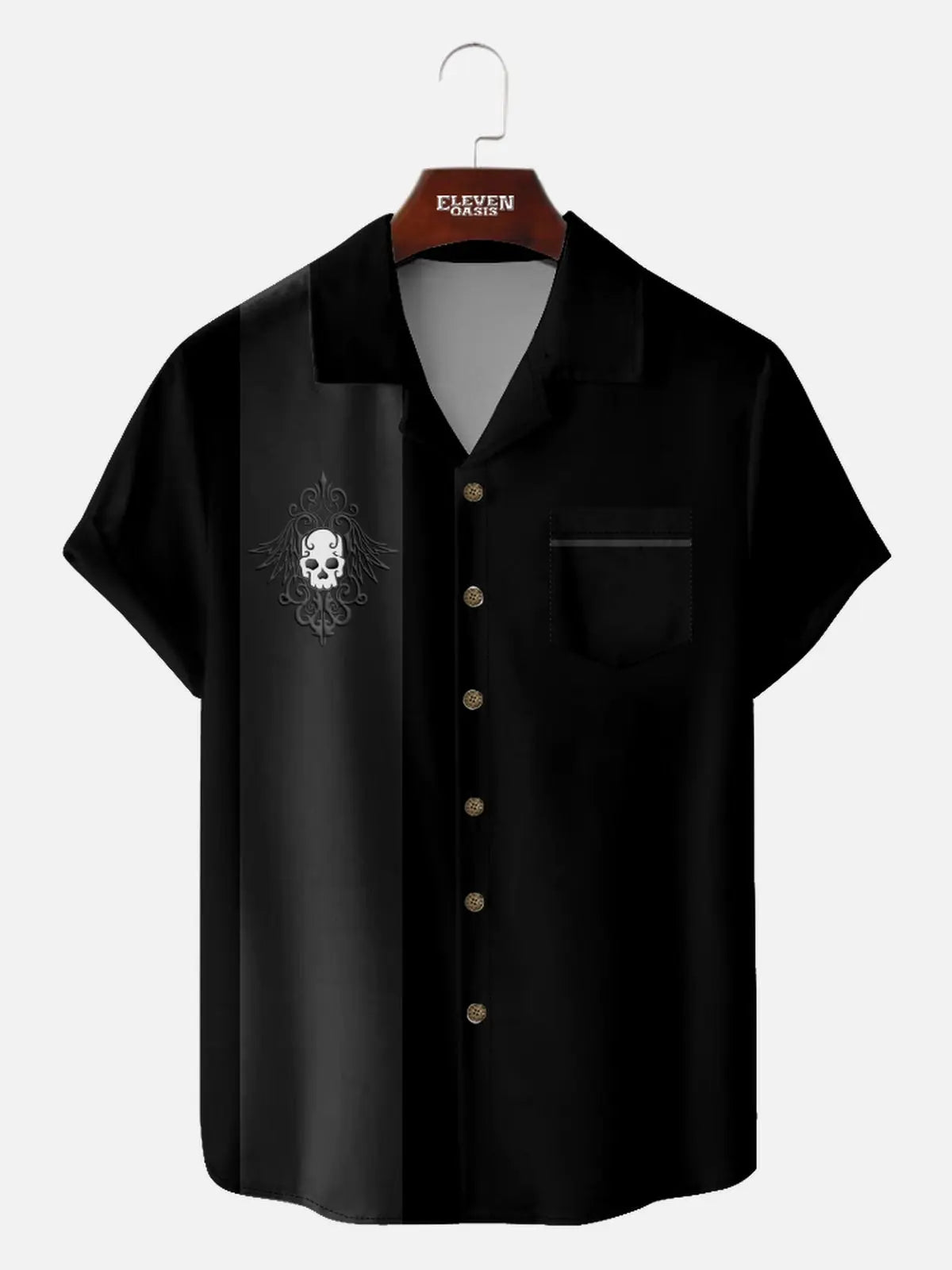 Men's Rockabilly Skull Button Down Halloween Short Sleeve Shirt ElevenOasis