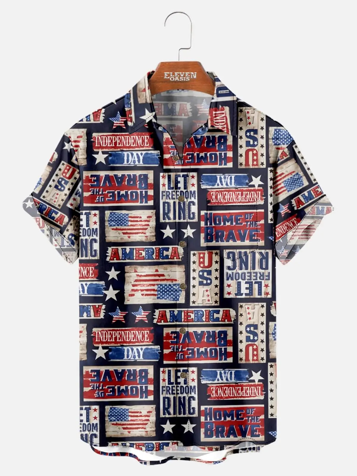 Tall Men's Independence Day Americana Patchwork Short Sleeve Shirt Eleven Oasis