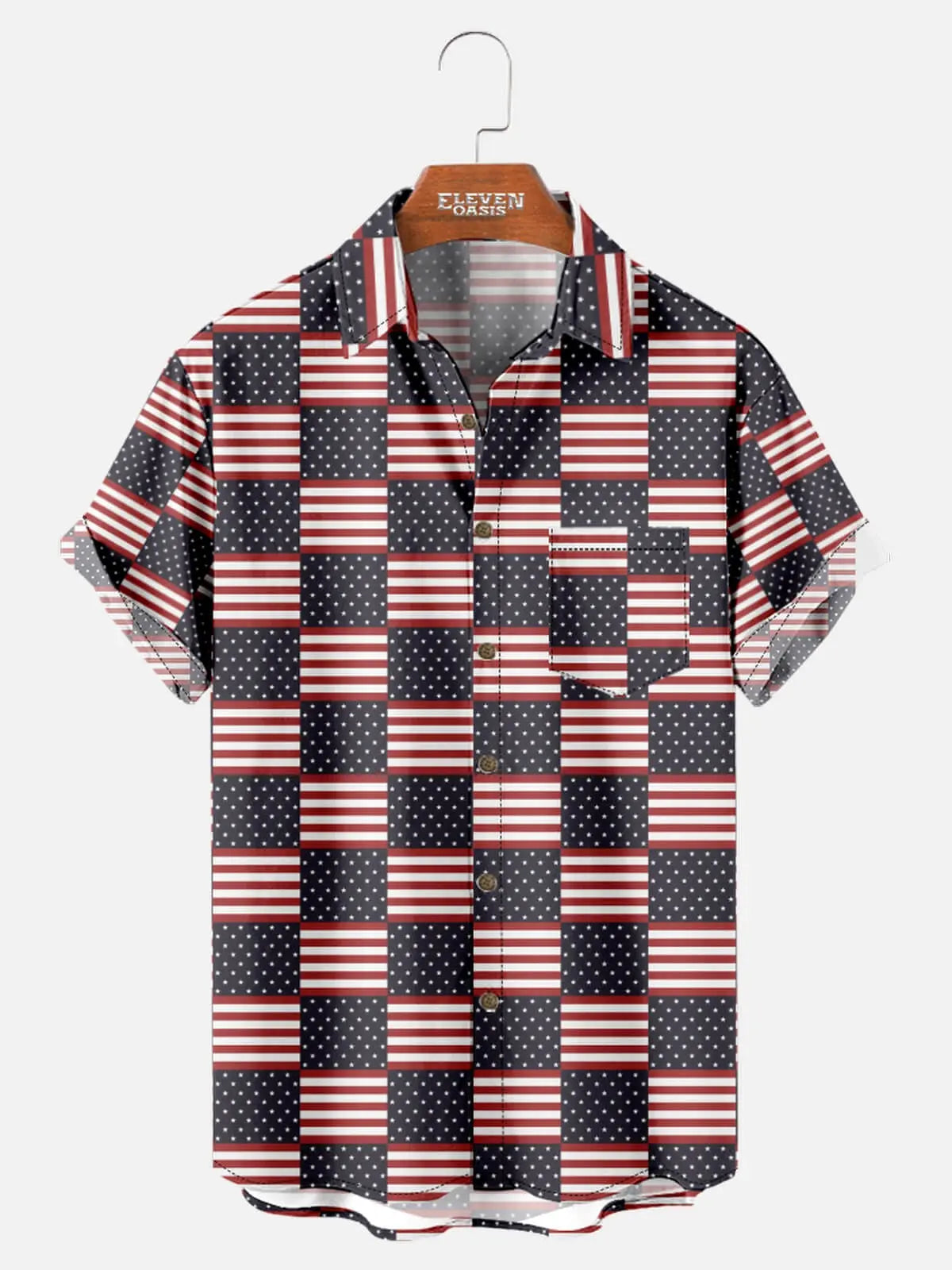 Men's Patriotic Patchwork Americana Short Sleeve Shirt Eleven Oasis