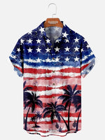 Tall Men's Stars and Stripes Tropical Paradise Hawaiian Short Sleeve Shirt Eleven Oasis