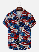 Men's Patriotic Hibiscus Flag Hawaiian Short Sleeve Shirt ElevenOasis