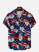 Men's Patriotic Hibiscus Flag Hawaiian Short Sleeve Shirt ElevenOasis