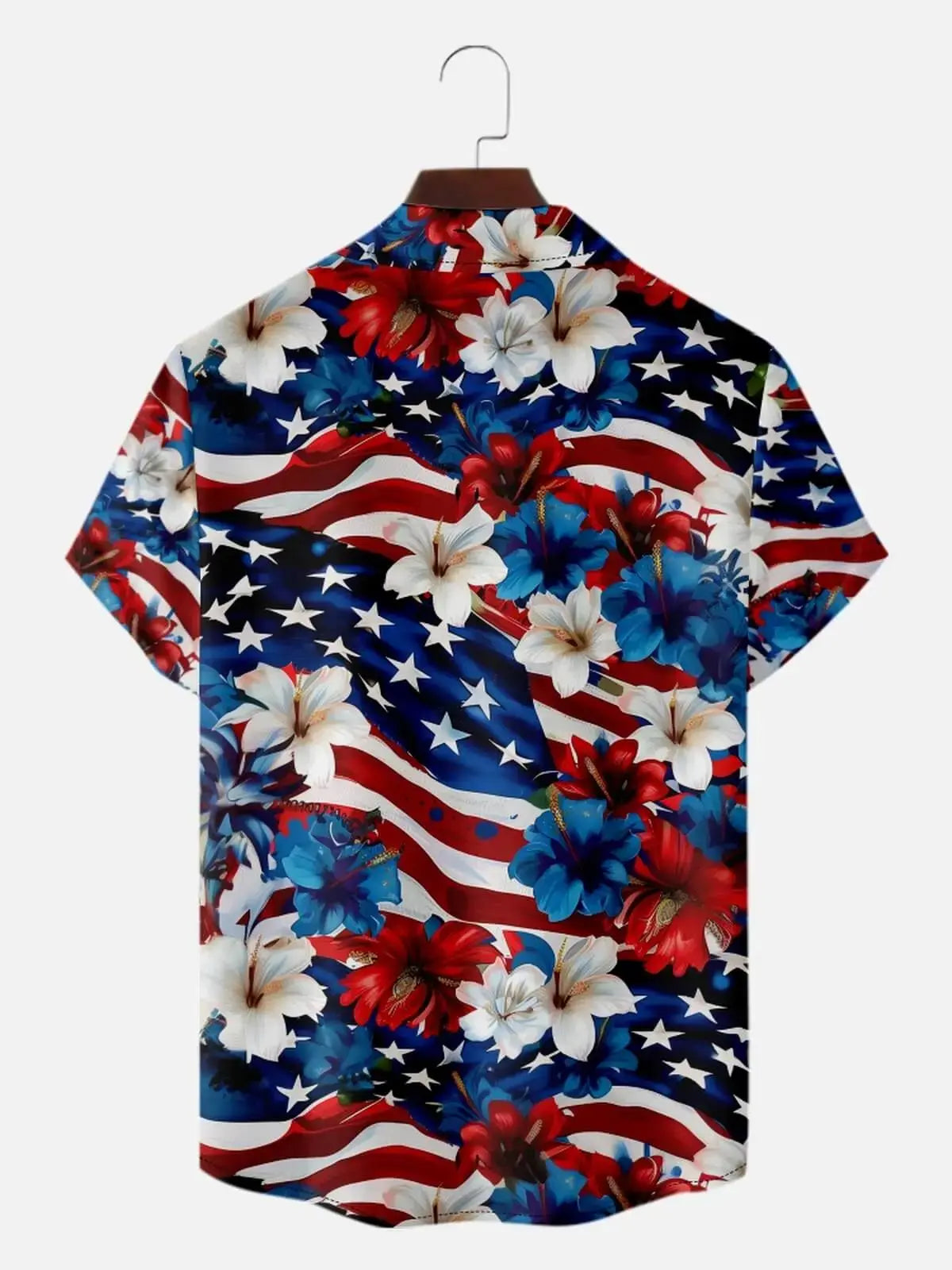 Men's Patriotic Hibiscus Flag Hawaiian Short Sleeve Shirt ElevenOasis