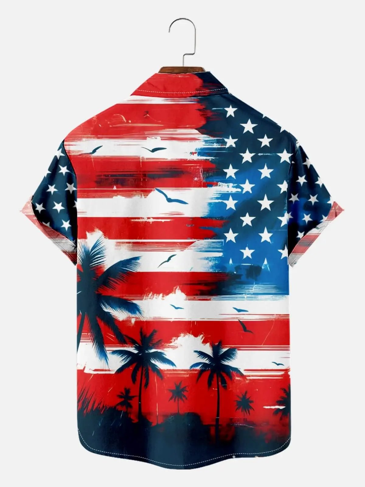 Tall Men's Patriotic Paradise Paintbrush Flag Short Sleeve Shirt Eleven Oasis