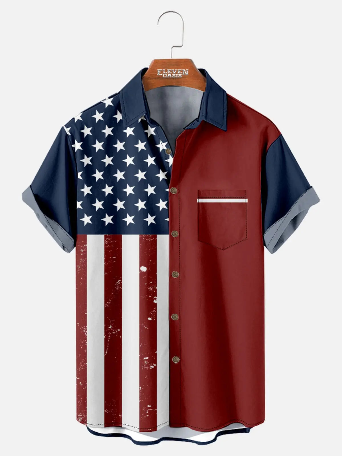 Men's Classic American Flag Block Short Sleeve Shirt Eleven Oasis