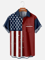 Tall Men's Classic American Flag Block Short Sleeve Shirt Eleven Oasis