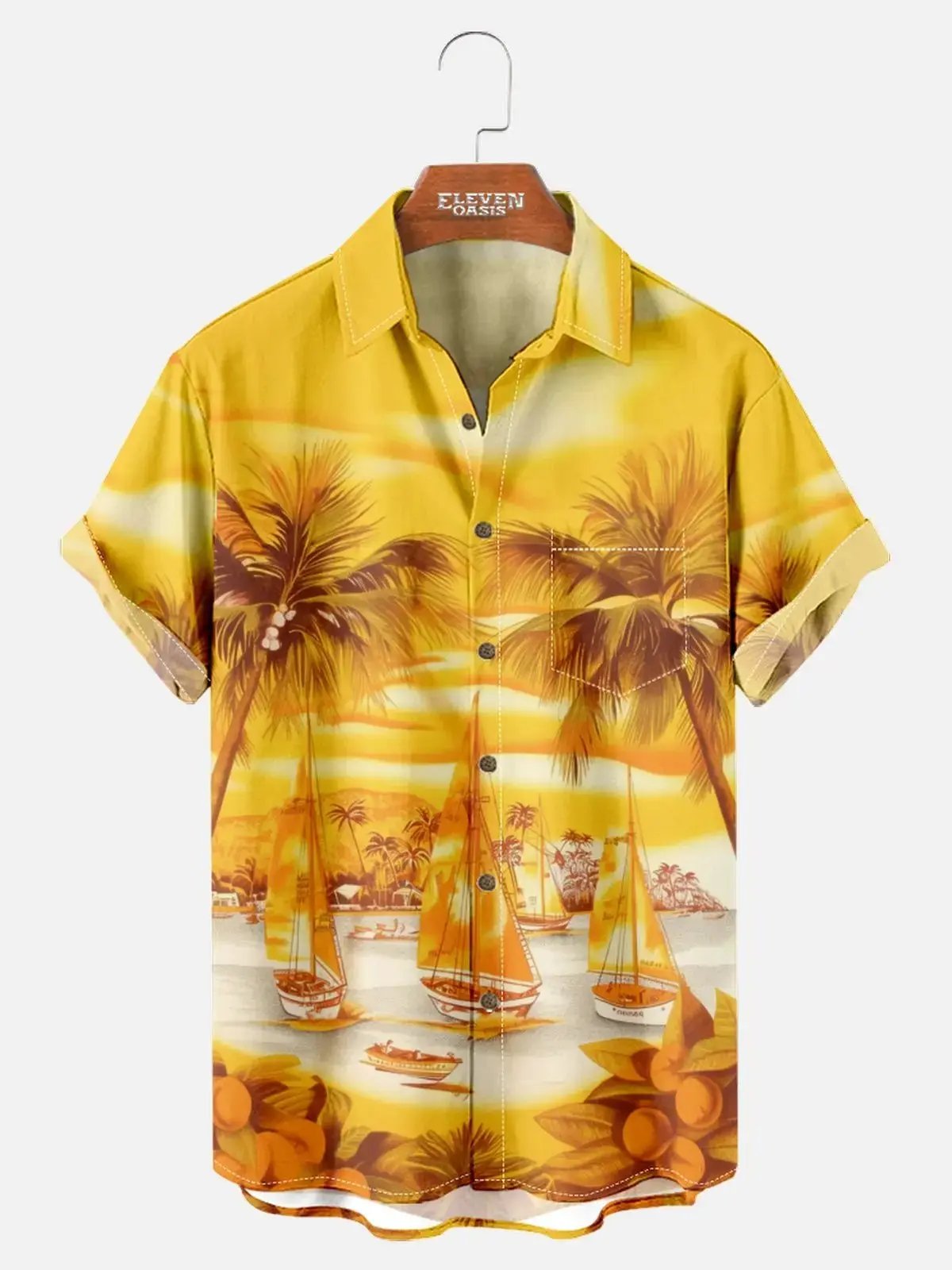 Men's Golden Sunset Paradise Hawaiian Spread Collar Short Sleeve Shirt - Magnum, P.I. Wardrobe ElevenOasis