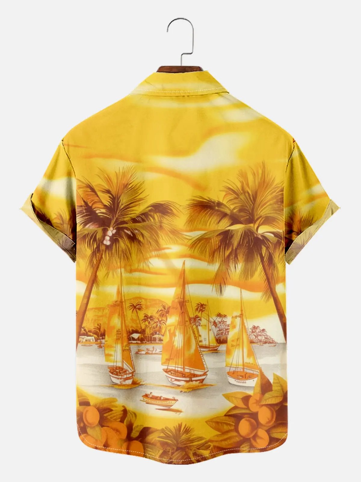 Tall Men's Golden Sunset Paradise Hawaiian Spread Collar Short Sleeve Shirt - Magnum, P.I. Wardrobe ElevenOasis