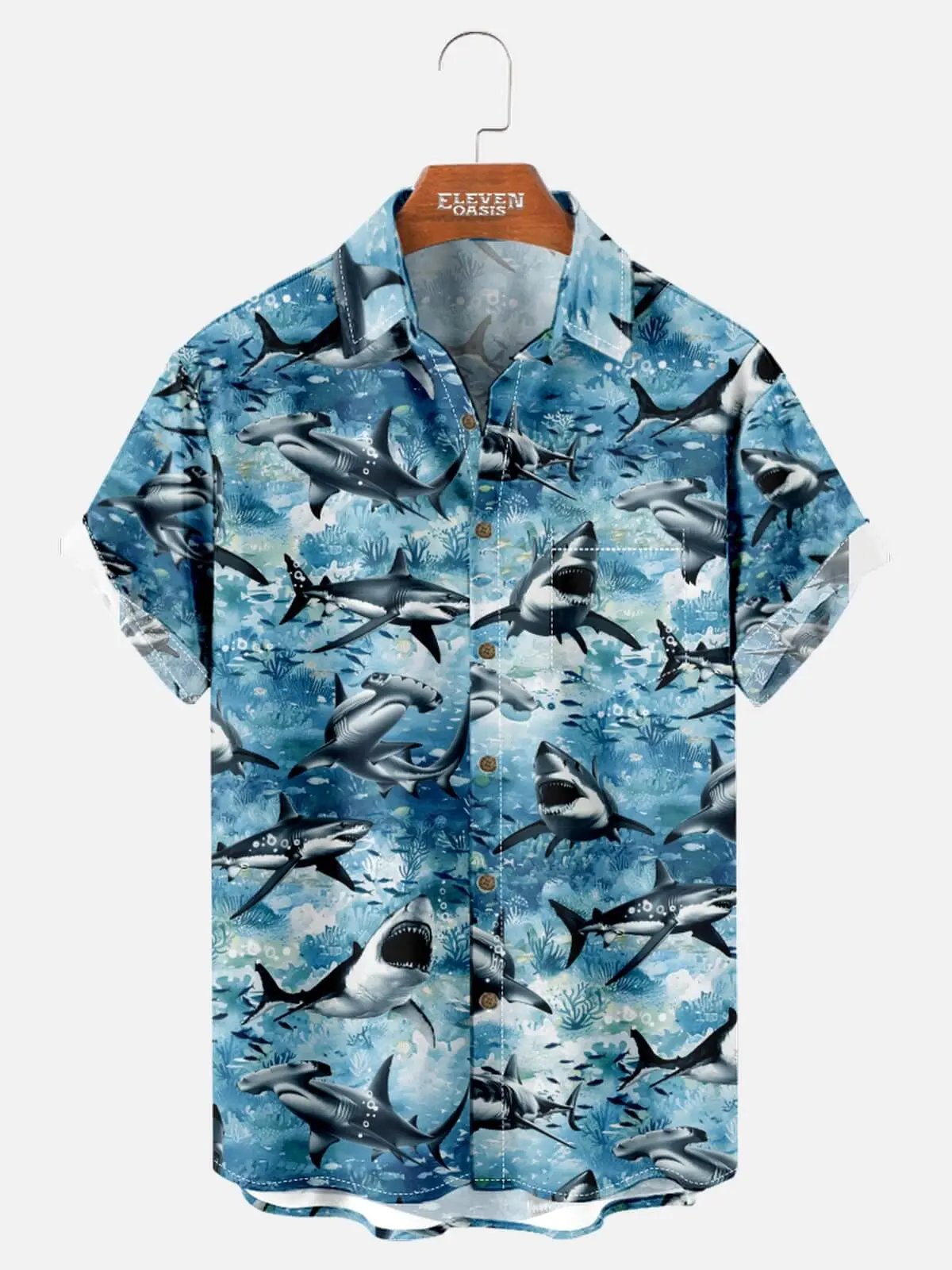 Tall Men's Shark Species Short Sleeve Shirt Eleven Oasis