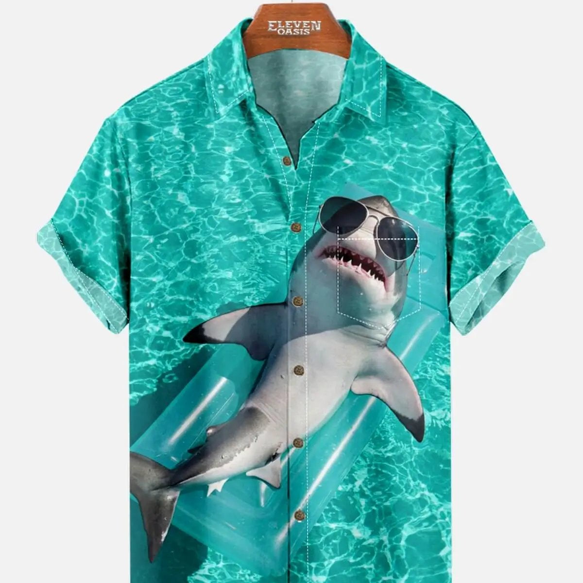 Tall Men's Cool Shark Pool Party Short Sleeve Shirt Eleven Oasis